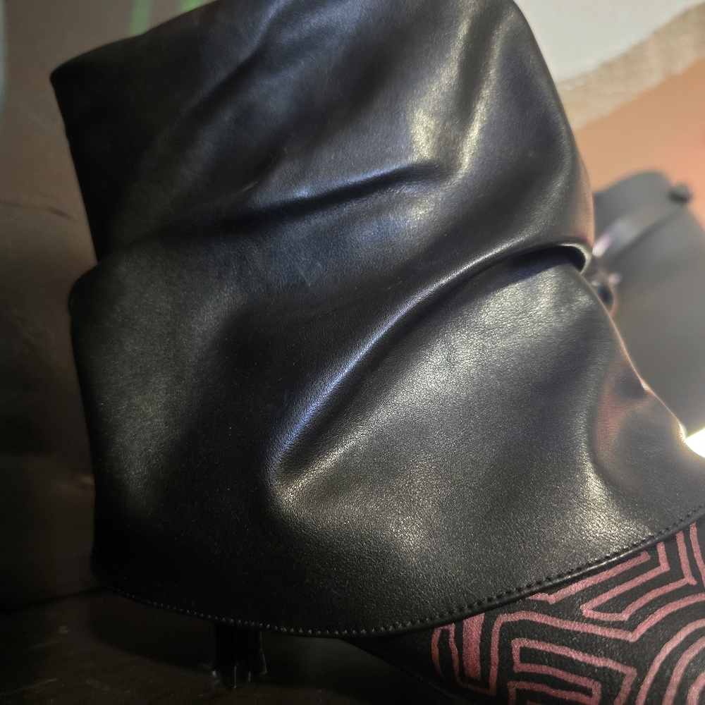 HANDCRAFTED Upcycled Faux Leather Black Boots HANDPAINTED Kitten Heel Ankle Shoe - Picture 4 of 17